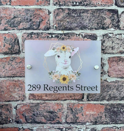 Floral lamb acrylic house sign