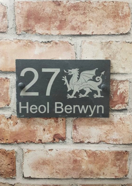 Welsh dragon slate house sign