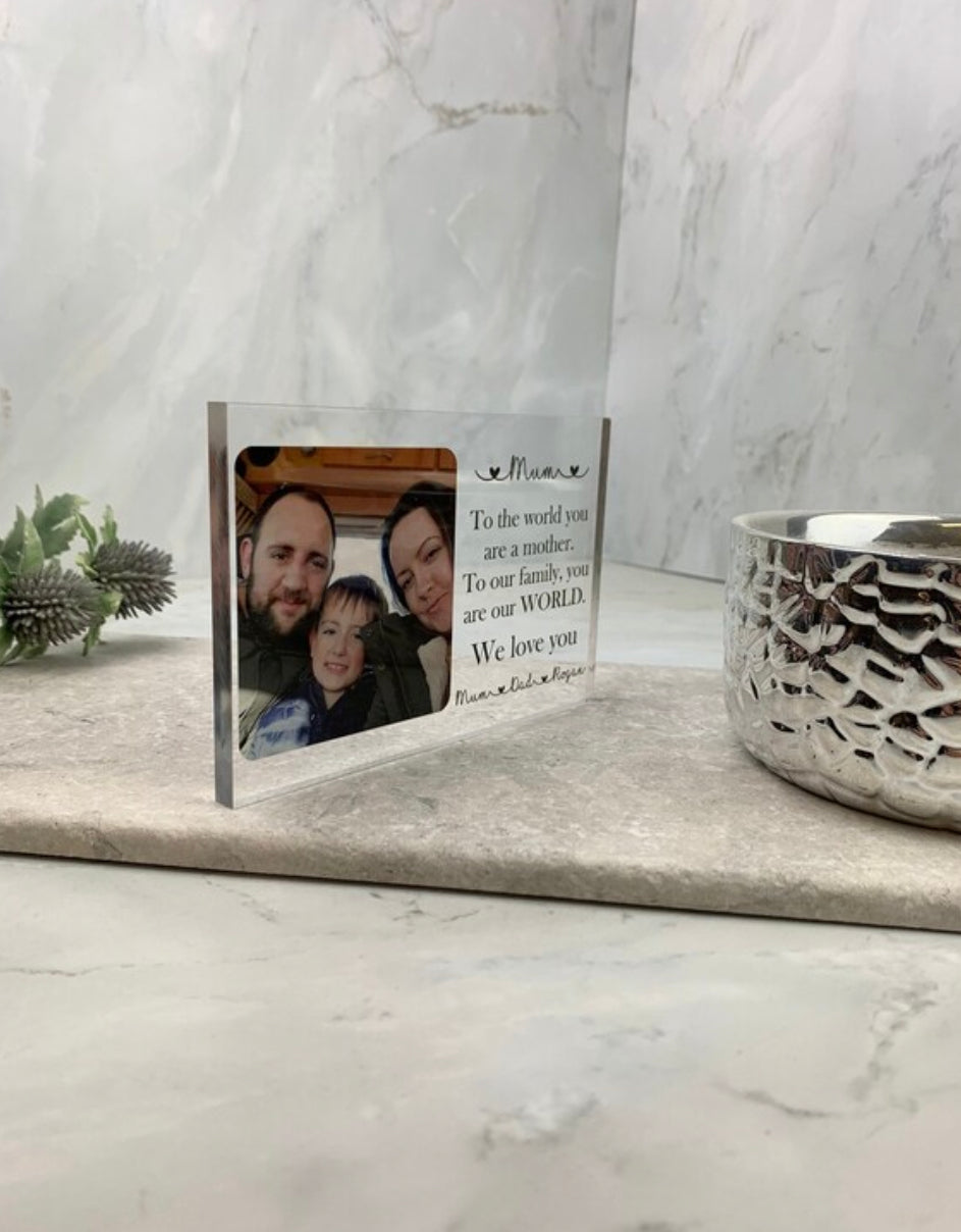 To the world acrylic block