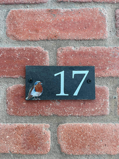 Number slate house sign robin small