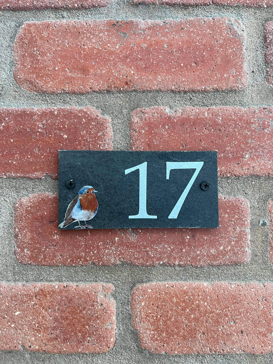 Number slate house sign robin small
