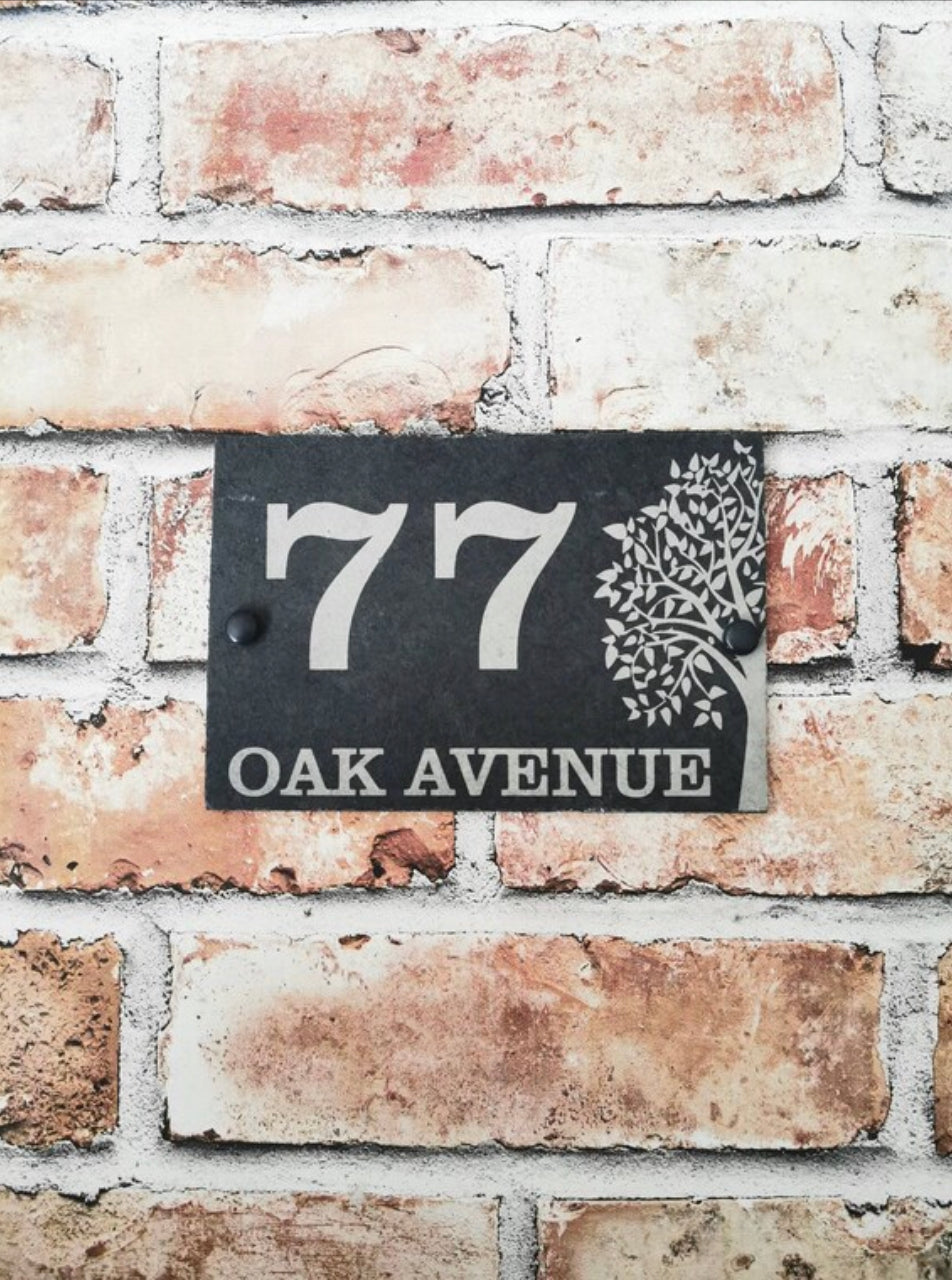 Tree slate house sign