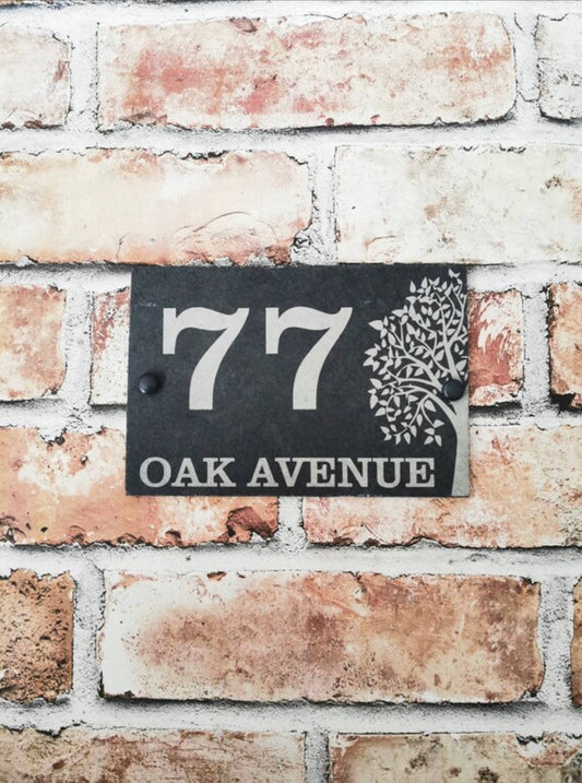 Tree slate house sign