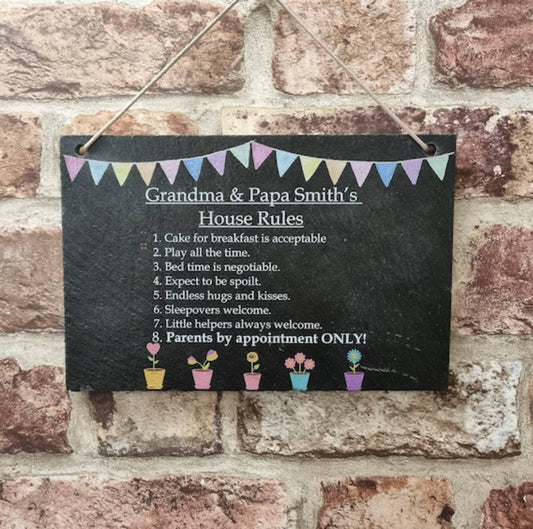 Grandparents house rules slate sign