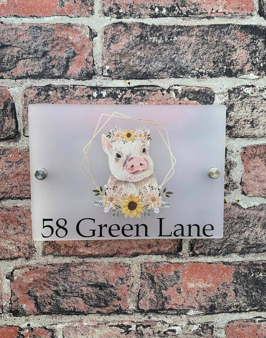 Floral pig acrylic house sign