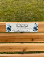 Acrylic blue floral  bench memorial plaque