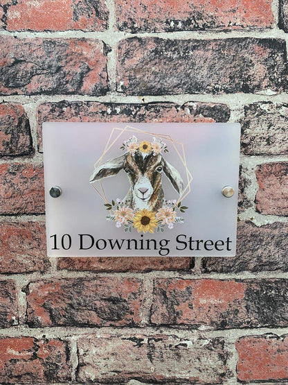 Floral goat acrylic house sign