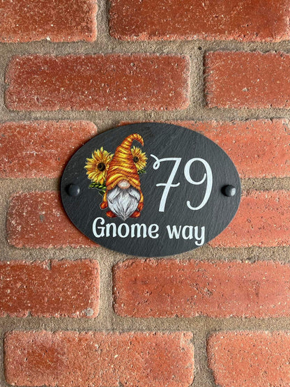 Oval Gnome slate house sign