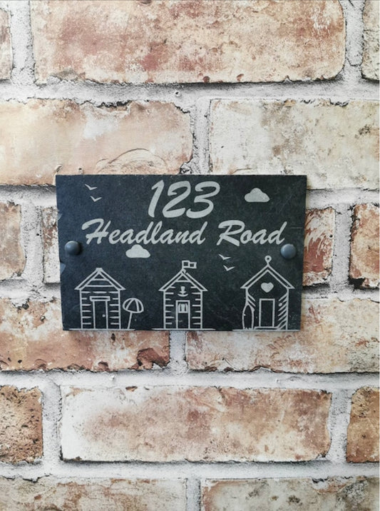 Beach huts slate house sign