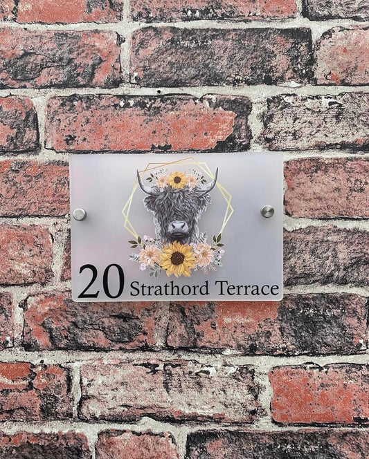 Highland cow acrylic house sign
