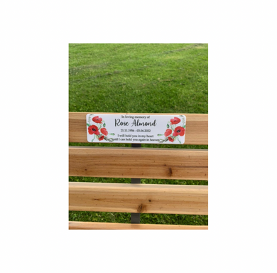 Acrylic poppy bench memorial plaque