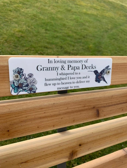 Acrylic hummingbird bench memorial plaque