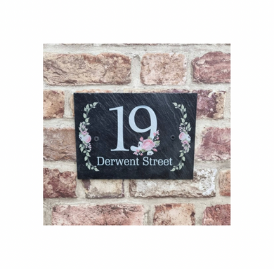 Floral slate house sign