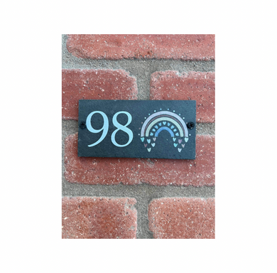 Number slate house sign rainbow small