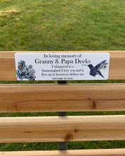 Acrylic hummingbird bench memorial plaque
