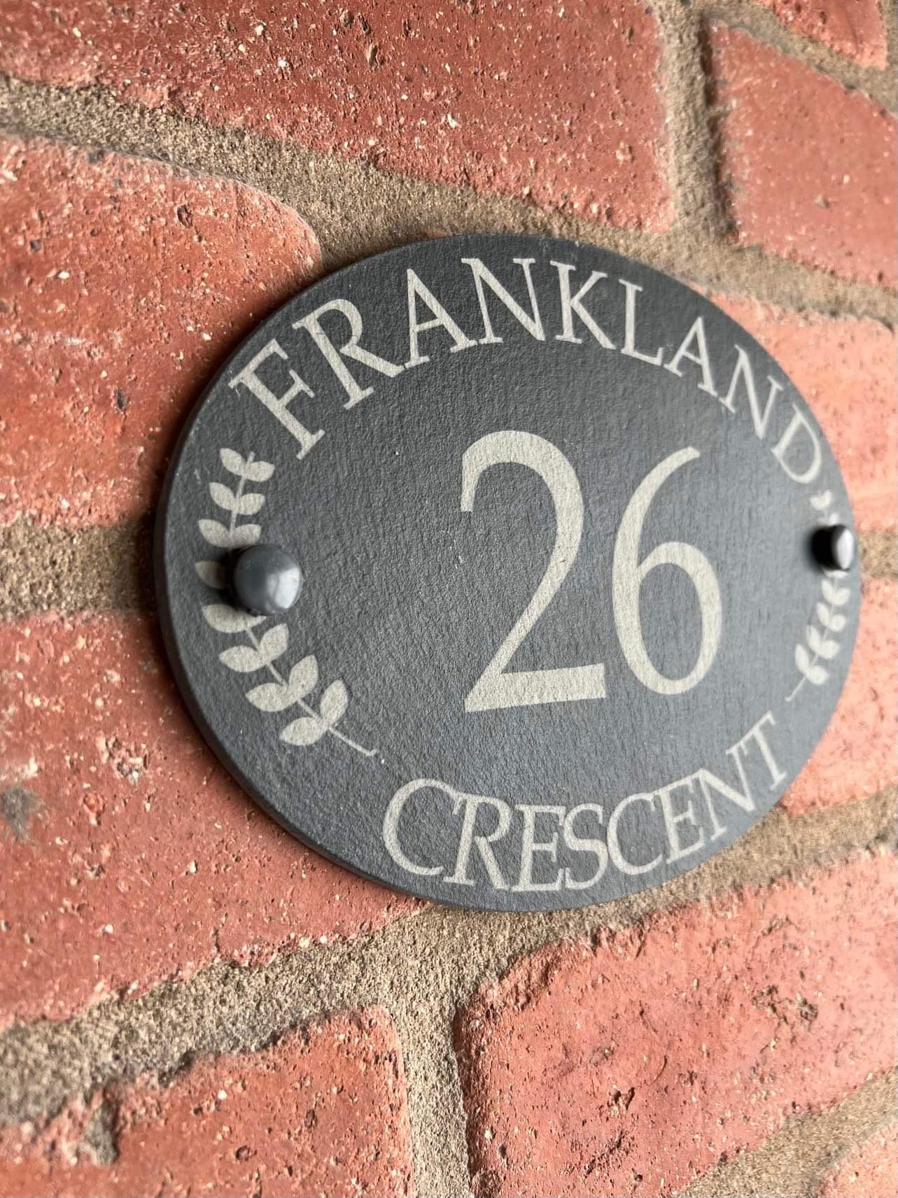 Oval Leaf slate house sign