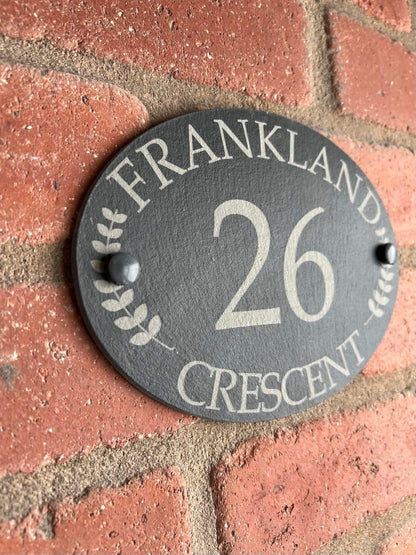 Oval Leaf slate house sign