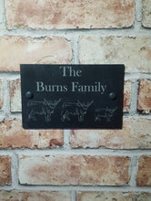 Highland cow family slate house sign