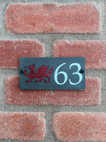 Number slate house sign Welsh dragon small