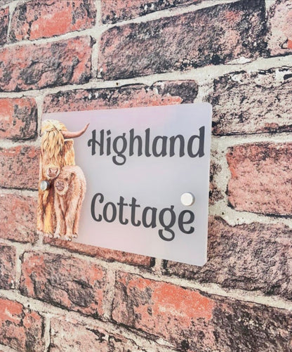 Highland cow mother & child acrylic house sign