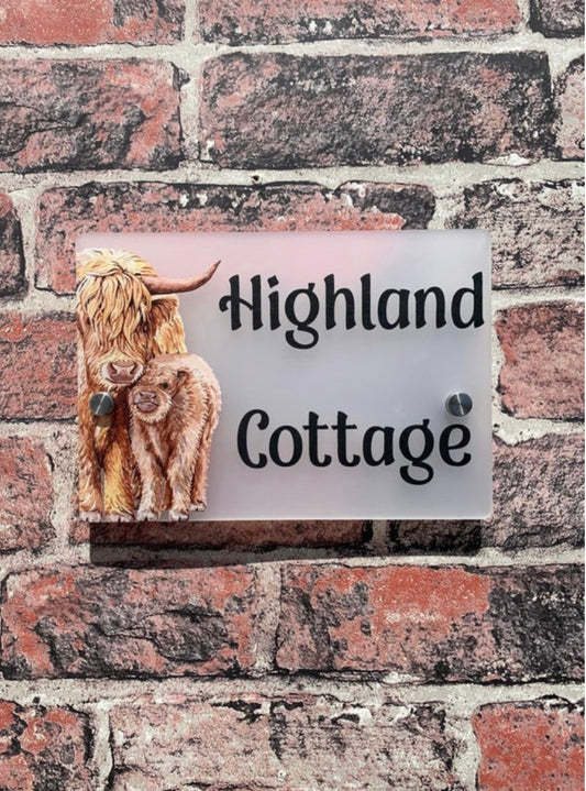 Highland cow mother & child acrylic house sign
