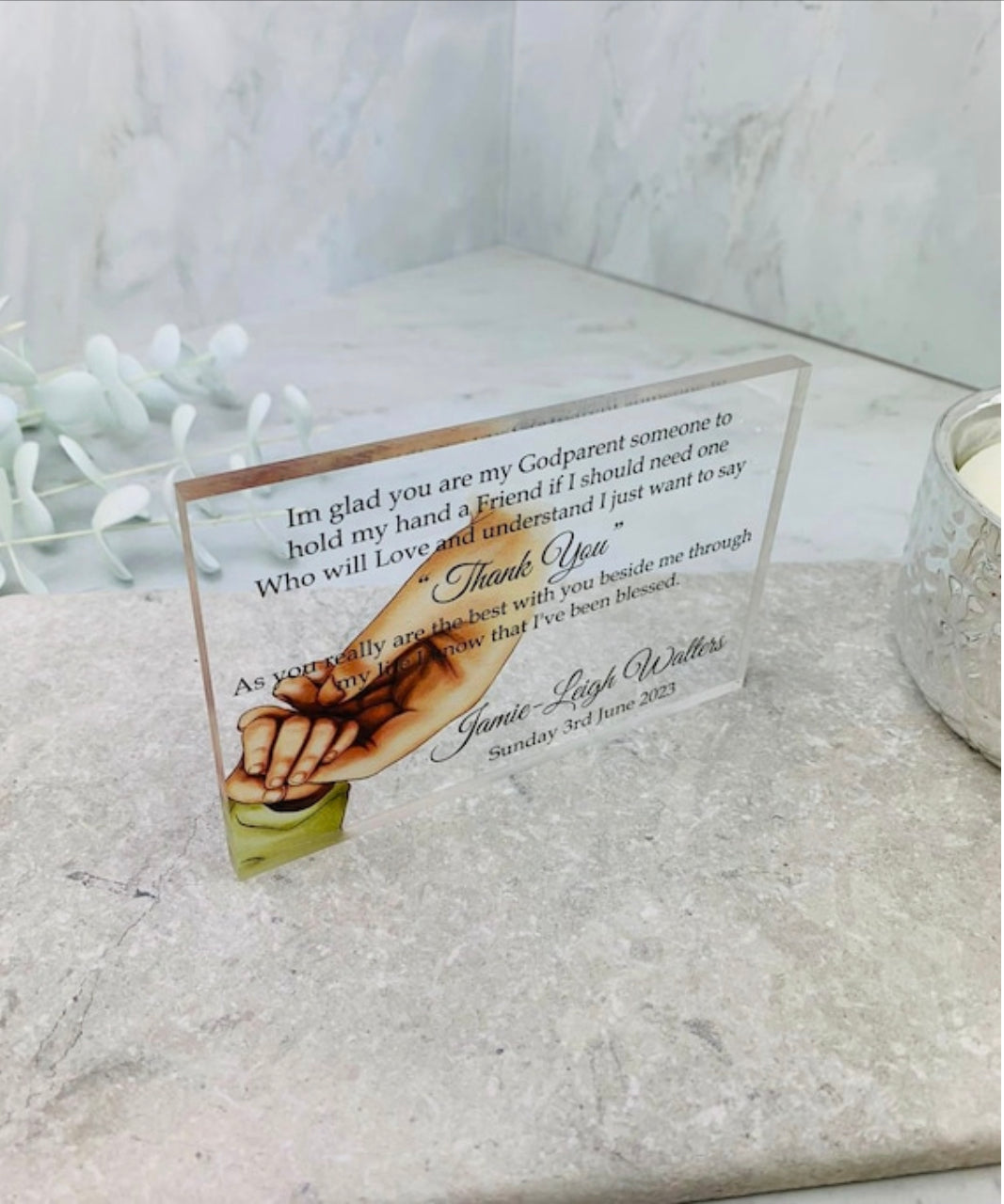 Godparent gift acrylic block