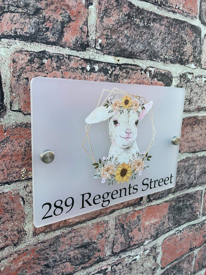 Floral lamb acrylic house sign
