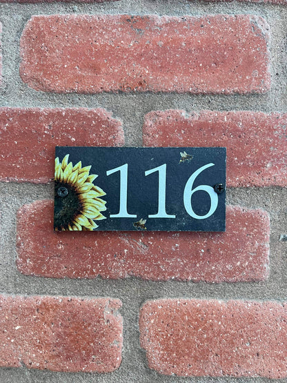 Number slate house sign sunflower small
