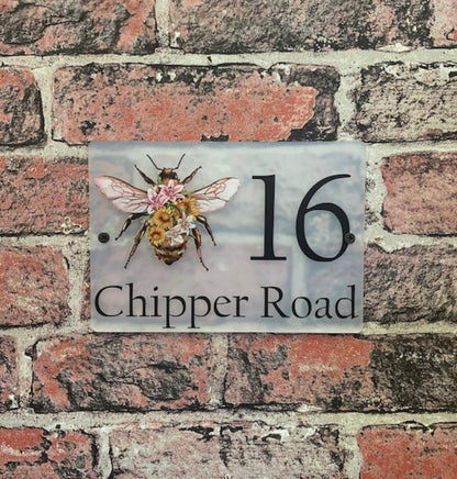 Floral bee acrylic house sign