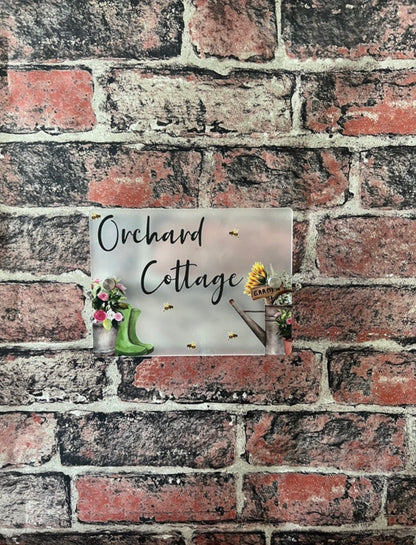 Floral welly acrylic house sign