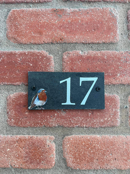 Number slate house sign robin small