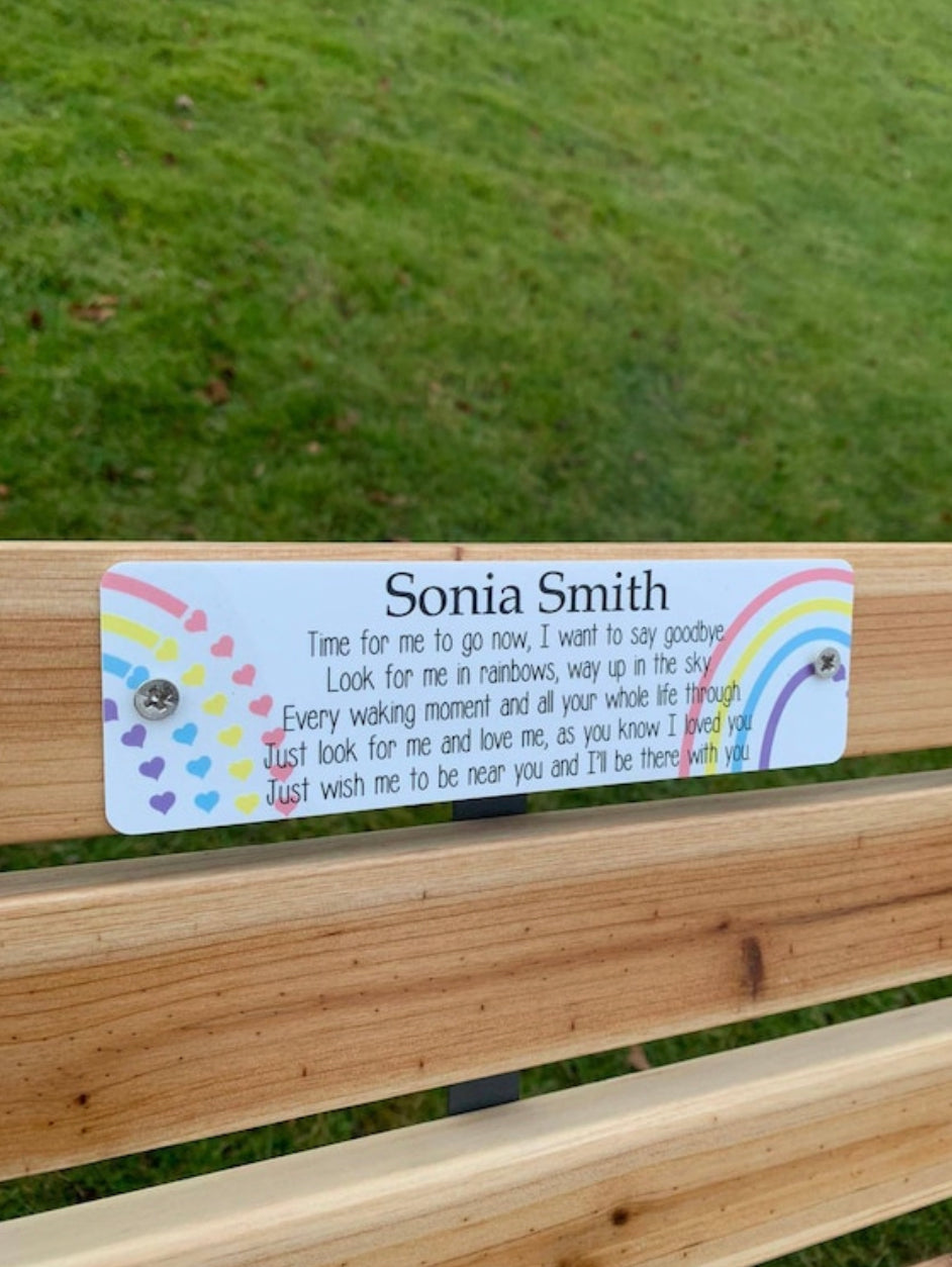 Acrylic rainbow bench memorial plaque