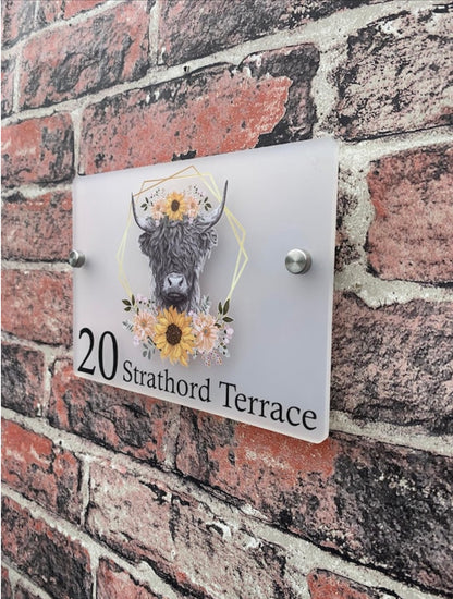 Highland cow acrylic house sign