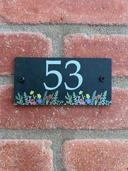 Number slate house sign wild flowers small