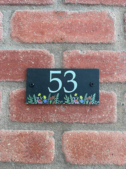 Number slate house sign wild flowers small