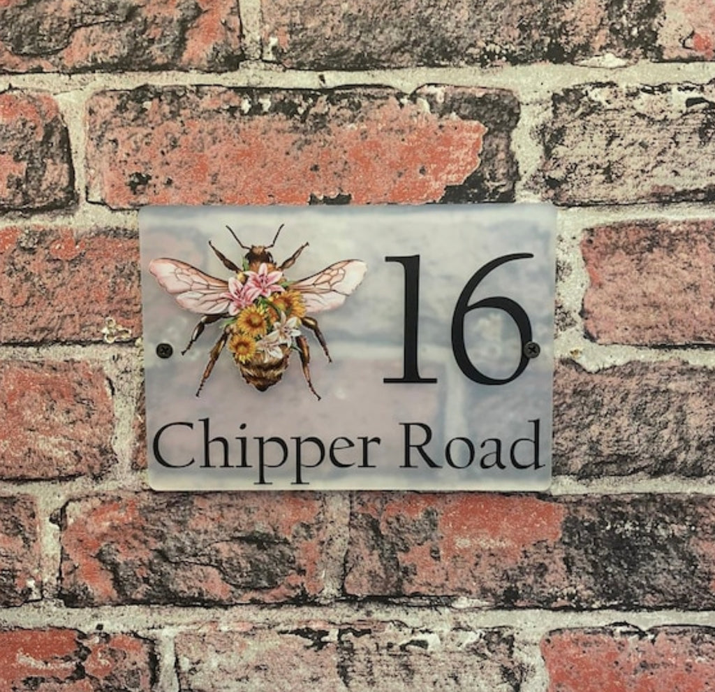 Floral bee acrylic house sign
