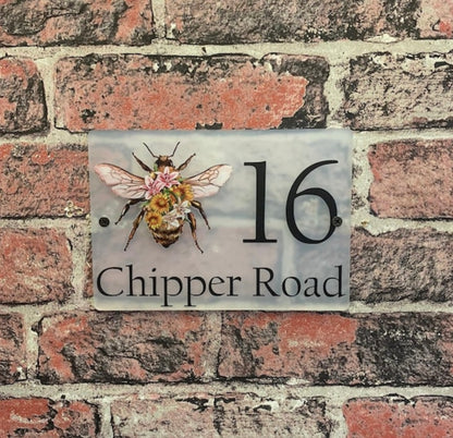 Floral bee acrylic house sign