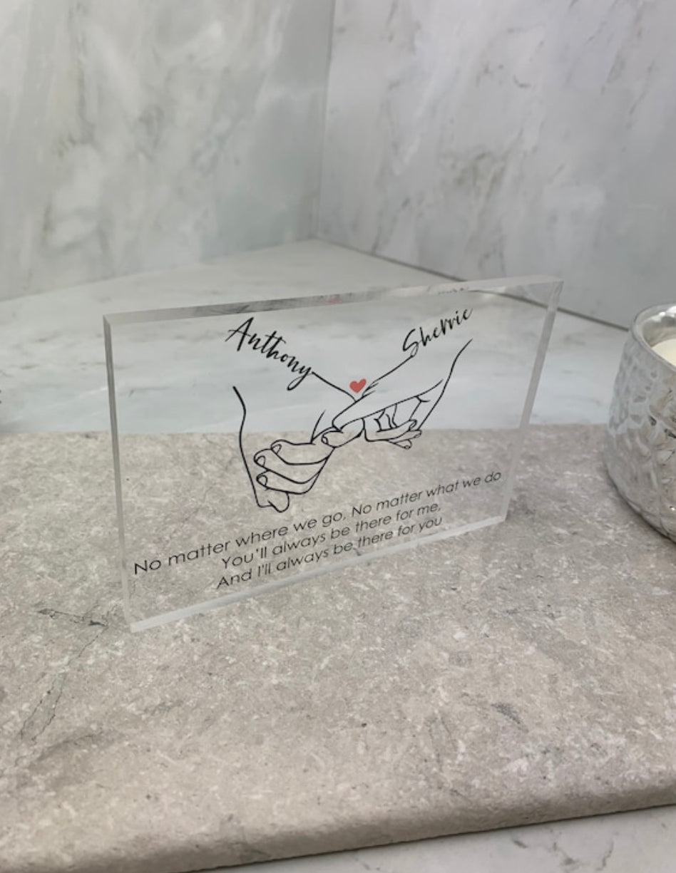 Love hands acrylic block