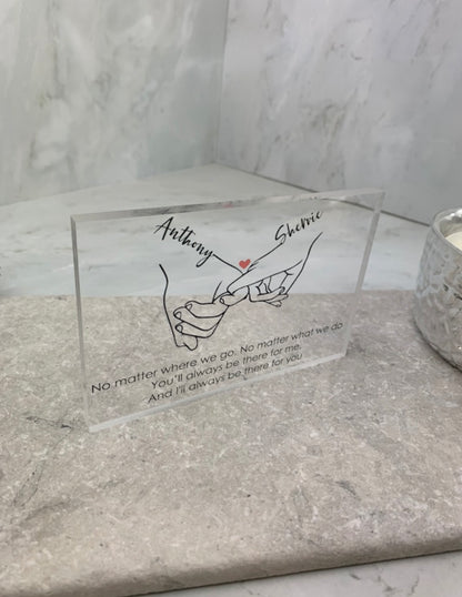Love hands acrylic block